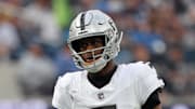 Nov 30, 2025; Inglewood, California, USA; Las Vegas Raiders quarterback Geno Smith (7) during the first half at SoFi Stadium. Mandatory Credit: Kiyoshi Mio-Imagn Images