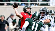 Michigan State's Alessio Milivojevic throws a pass during the Spring Showcase on Saturday, April 20,