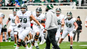 Michigan State warms up during the Spring Showcase on Saturday, April 20, 2024, at Spartan Stadium