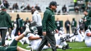 Michigan State's head coach Jonathan Smith looks on during the Spring Showcase on Saturday, April 20, 2024, at Spartan Stadium in East Lansing.