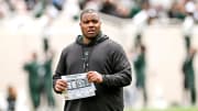 Michigan State assistant head coach Keith Bhonapha looks on during the Spring Showcase on Saturday, April 20, 2024, at Spartan Stadium in East Lansing.