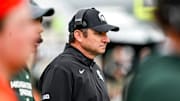 Michigan State's head coach Jonathan Smith looks on during the second quarter in the game against UCLA on Saturday, Oct. 11, 2025, at Spartan Stadium in East Lansing.