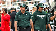 Michigan State's head coach Jonathan Smith look son against Youngstown State during the fourth quarter on Saturday, Sept. 13, 2025, at Spartan Stadium in East Lansing.