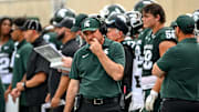 Michigan State's head coach Jonathan Smith looks on from the sideline against Youngstown State during the second quarter on Saturday, Sept. 13, 2025, at Spartan Stadium in East Lansing.