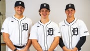 From left, Detroit Tigers pitchers Brant Hurter, Jackson Jobe and Ty Madden during picture day at TigerTown in Lakeland, Fla. on Friday, Feb. 23, 2024.