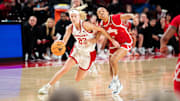 Nebraska guard Britt Prince dribbles into space against Bradley.