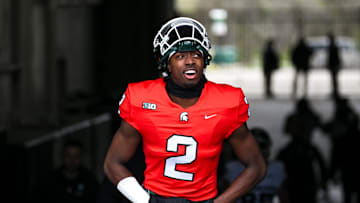 Michigan State quarterback Aidan Chiles takes the field during the Spring Showcase on Saturday, April 20, 2024, at Spartan Stadium in East Lansing.