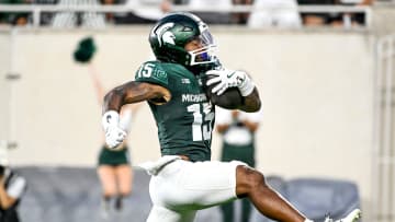 Michigan State's Kay'ron Lynch-Adams runs for a touchdown against Florida Atlantic during the second quarter on Friday, Aug. 30, 2024, at Spartan Stadium in East Lansing.