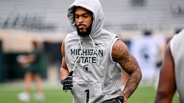 Michigan State's Nikai Martinez warms up before the game against Youngstown State on Saturday, Sept. 13, 2025, at Spartan Stadium in East Lansing.