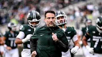 Michigan State's defensive coordinator Joe Rossi runs to the locker room before the game against Penn State on Saturday, Nov. 15, 2025, at Spartan Stadium in East Lansing.