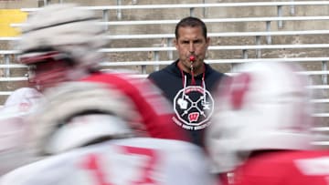 Wisconsin Badgers head coach Luke Fickell watches a drill during fall training camp at Camp Randall Stadium in Madison on Thursday, Aug. 10, 2023. - Mike De Sisti / The Milwaukee Journal Sentinel