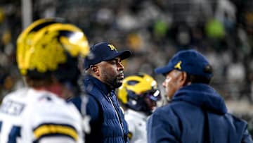 Michigan's head coach Sherrone Moore looks on before the game against Michigan State on Saturday, Oct. 25, 2025, at Spartan Stadium in East Lansing.