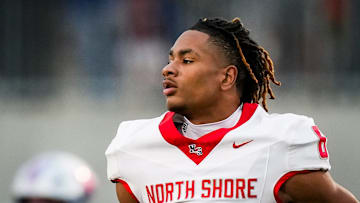 North Shore defensive back Devin Sanchez (6) runs off the field in the third quarter of the 6A UIL high school football semifinal game at the Pfield in Pflugerville, Saturday, December 9, 2023. North Shore defeated Westlake 23-14, knocking them out of the playoffs.