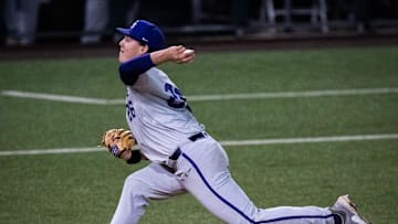 Kansas State pitcher Owen Boerema (26) pitches during the fifth inning in the Longhorns' game.