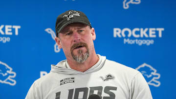 Detroit Lions head coach Dan Campbell speaks to members of the media at the Detroit Lions practice facility in Allen Park on Monday, Jan. 20, 2025, following his team’s NFC divisional playoff loss.