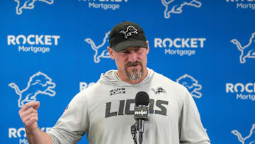 Detroit Lions head coach Dan Campbell speaks to members of the media at the Detroit Lions practice facility in Allen Park on Monday, Jan. 20, 2025, following his team’s NFC divisional playoff loss.