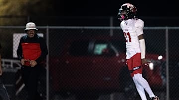 Fairview's Toray Davis celebrates after a touchdown a high school football game against Fort Collins on Oct. 10, 2025 at French Field in Fort Collins, Colo.