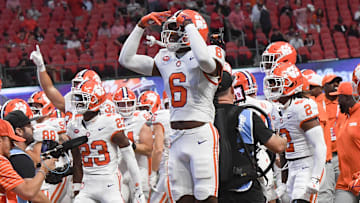 Aug 31, 2024; Atlanta, Georgia, USA;  Clemson Tigers cornerback Tavoy Feagin (6) before the 2024 Aflac Kickoff Game with the University of Georgia Bulldogs at Mercedes-Benz Stadium. Mandatory Credit: - Ken Ruinard - Imagn Images