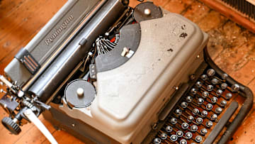 An old typewriter in the Gunnisonville one-room schoolhouse on Tuesday, Aug. 20, 2024, in DeWitt Township.