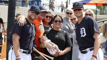 Tigers outfielders Austin Meadows, left, and his brother Parker Meadows, right, with family members