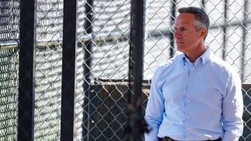 Detroit Tigers chairman and CEO Chris Ilitch watches practice during spring training at TigerTown in