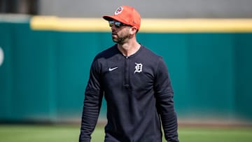 Detroit Tigers hitting coach Keith Beauregard watches practice during spring training at TigerTown in Lakeland, Fla. on Monday, Feb. 19, 2024.