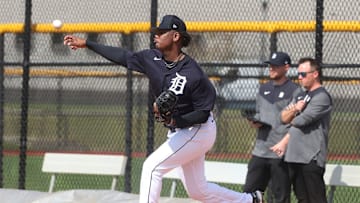 Detroit Tigers pitchers and catchers went through drills and a bullpen session during Spring Training Wednesday, February 15, 2023. Pitcher Elvis Alvarado throws during his bullpen session.

Tigers3 021523 Kd1619