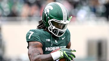 Michigan State's Jordan Turner participates in a drill during the Spring Showcase on Saturday, April 20, 2024, at Spartan Stadium in East Lansing.