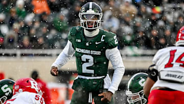 Michigan State's Aidan Chiles prepares to snap the ball against Rutgers during the second quarter on Saturday, Nov. 30, 2024, at Spartan Stadium in East Lansing.
