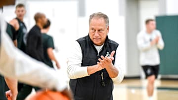 Michigan State's coach Tom Izzo looks on during the first day of basketball practice on Monday, Sept. 22, 2025, at the Breslin Center in East Lansing.