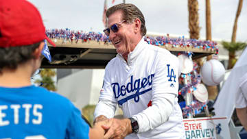 Republican candidate for U.S. Senate and baseball legend Steve Garvey participates in the 60th annual Palm Desert Golf Cart Parade in Palm Desert, Calif., on Sunday, October 27, 2024.