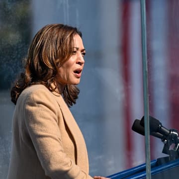 Democratic presidential candidate and Vice President Kamala Harris addresses supporters at Throwback Brewery in North Hampton, Wednesday, Sept. 4, 2024.