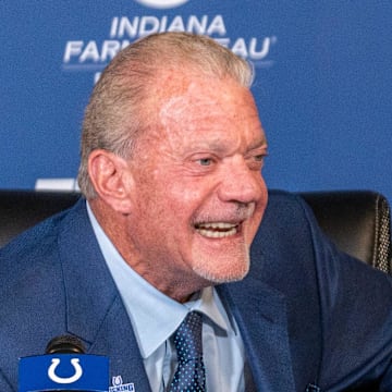 Colts owner Jim Irsay smiles on Monday, Nov. 7, 2022, during a press conference at the Colts headquarters in Indianapolis.