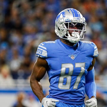 Sep 11, 2022; Detroit, Michigan, USA; Detroit Lions wide receiver Quintez Cephus (87) get in position for a kickoff against Philadelphia Eagles during the first half at Ford Field.

Nfl Philadelphia Eagles At Detroit Lions