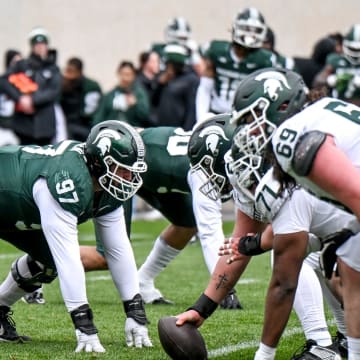 Michigan State's offense and defense play each other during the Spring Showcase on Saturday, April 20, 2024, at Spartan Stadium in East Lansing.