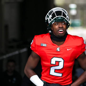 Michigan State quarterback Aidan Chiles takes the field during the Spring Showcase on Saturday, April 20, 2024, at Spartan Stadium in East Lansing.