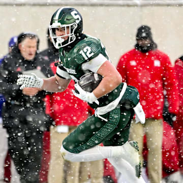 Michigan State's Jack Velling runs after a catch against Rutgers during the second quarter on Saturday, Nov. 30, 2024, at Spartan Stadium in East Lansing.