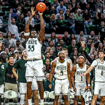 Michigan State's Coen Carr makes a 3-pointer against Florida Atlantic during the second half on Saturday, Dec. 21, 2024, in East Lansing.