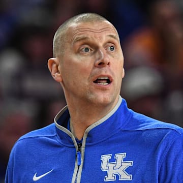 Dec 3, 2024; Clemson, South Carolina, USA; Kentucky Head Coach Mark Pope during the first half against Clemson at Littlejohn Coliseum. Mandatory Credit: Ken Ruinard-Imagn Images