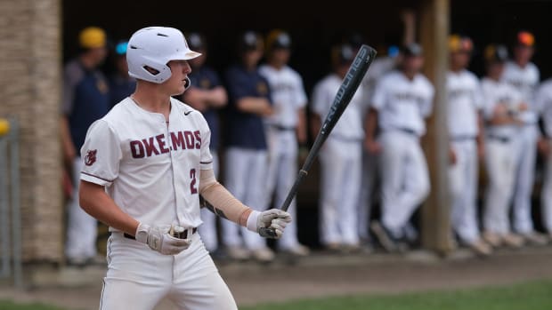 Okemos shortstop Caleb Bonemer.