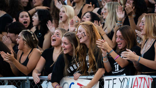 Vandegrift fans cheer from the student section during the first half of the Vipers' game against the Cedar Park Sept. 1, 2023