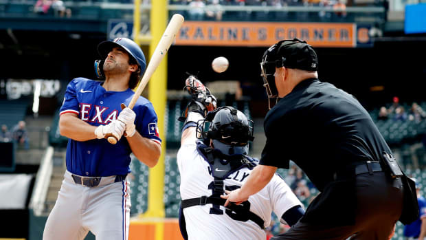 Rangers infielder Josh Smith was hit by a pitch for an MLB-leading 17th time Monday night in St. Louis.