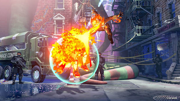 Ghost Rider burning an enemy in Marvel Tokon Fighting Souls