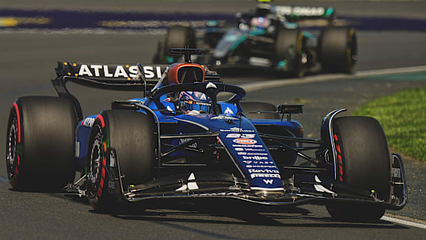 Williams driver Alex Albon drives around the track duuring the first practice session at the Australian Grand Prix.