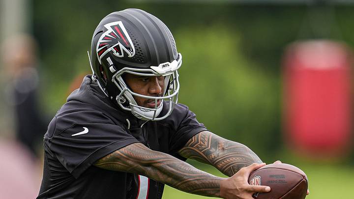Jun 16, 2026; Atlanta, GA, USA; Atlanta Falcons quarterback Tua Tagovailoa (1) in action on the field during Minicamp. Mandatory Credit: Dale Zanine-Imagn Images