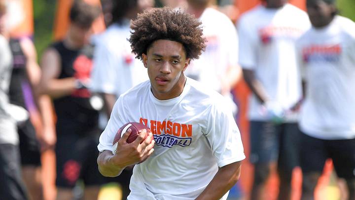 Andrew Beard, 2027 Prince Avenue Christian School running back in a drill during the 2025 Dabo Swinney Football Camp in Clemson, S.C. Tuesday, June 3, 2025.