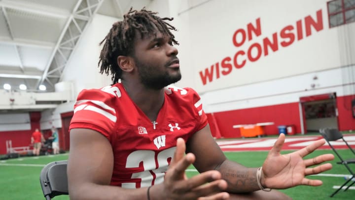 Wisconsin Badgers linebacker Jake Chaney (36) during Wisconsin Badgers football media day at Camp Randall Stadium in Madison on Tuesday, Aug. 1, 2023.  -  Mike De Sisti / The Milwaukee Journal Sentinel