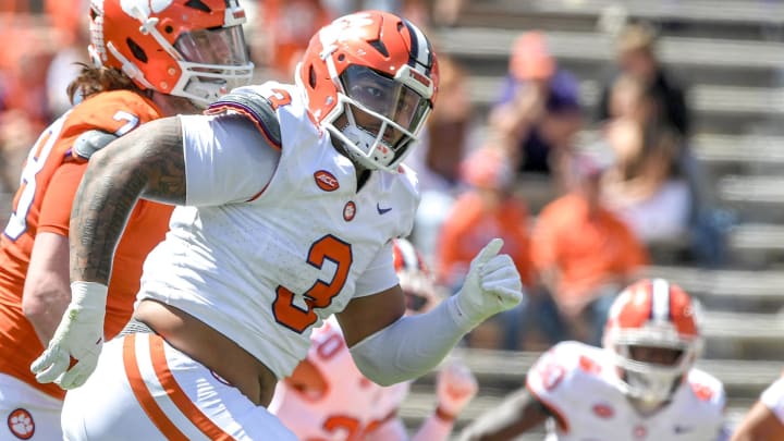 Clemson defensive end T.J. Parker (3) during the Spring football game in Clemson, S.C. Saturday, April 6, 2024.