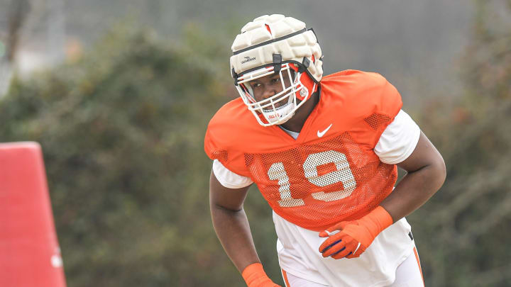 Clemson defensive lineman DeMonte Capehart (19) during practice at the Poe Indoor Facility in Clemson in Clemson, S.C. Friday, December 17, 2021.

Clemson Football Practice Dec 17 Friday