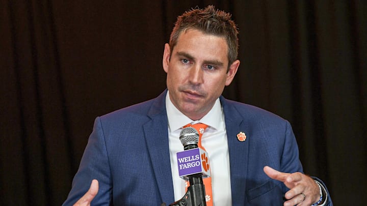 Shawn Poppie, Clemson University Tigers women's basketball coach speaks during a press conference introducing him at Littlejohn Coliseum in Clemson, S.C. Monday, April 2, 2024.